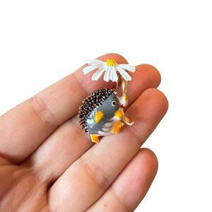 Vintage Jewelry Hedgehog Brooch Hedgehog Pin Adorable Hedgehog with flower pin